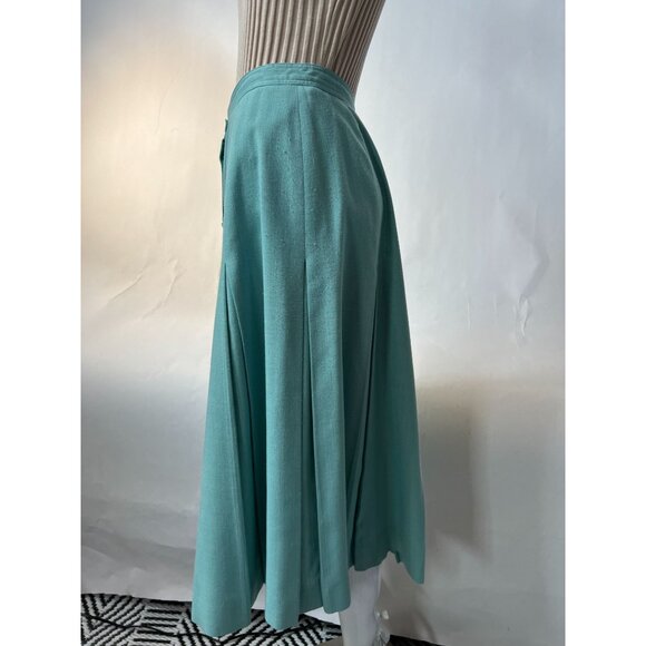 Jones New York Women's Size 14 Aqua Button-Front Pleated Midi Skirt - Picture 9 of 16